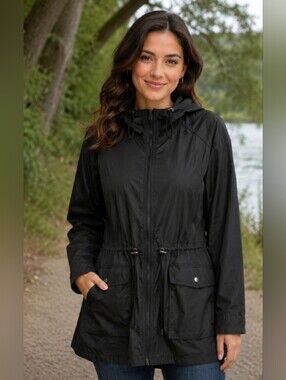 J. Jill PureJill Fit Black Water Repellent Lightweight Packable Jacket Size XL